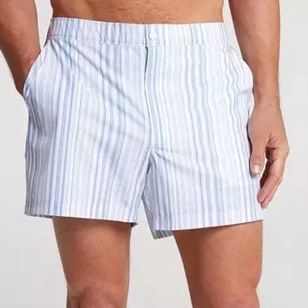 NWT VRST Men's Resort Shorts/Swim Trunks~2XL~5”~Muted Denim Stripe~Lined~$58